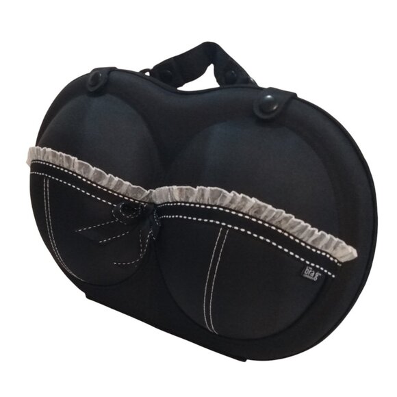 Travel Bra Bag-The Brag Company-Black with White Lace-Hardshell Case. - Picture 3 of 12